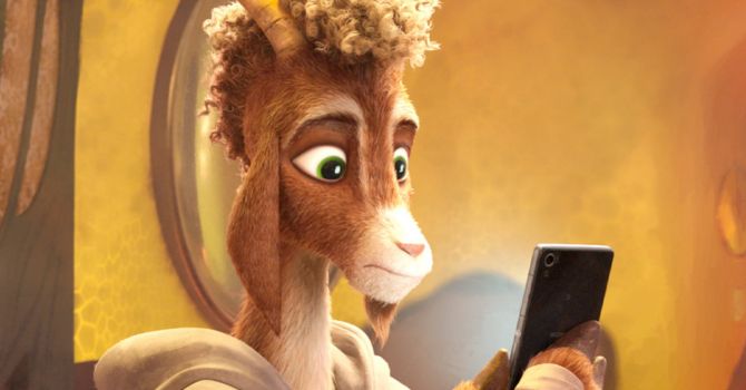 Karakter kambing kecil bernama Will beraksi di lapangan roarball bersama hewan-hewan besar dalam film animasi produksi Sony Pictures Animation.